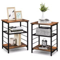 Costway 2 PCS 3-Tier Side End Table with Adjustable Mesh Shelf Narrow Nightstand