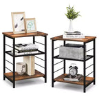Costway 2 PCS 3-Tier Side End Table with Adjustable Mesh Shelf Narrow Nightstand
