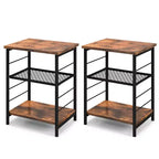 Costway Lot de 2 tables d'appoint à 3 niveaux avec étagère en maille réglable Table de chevet étroite