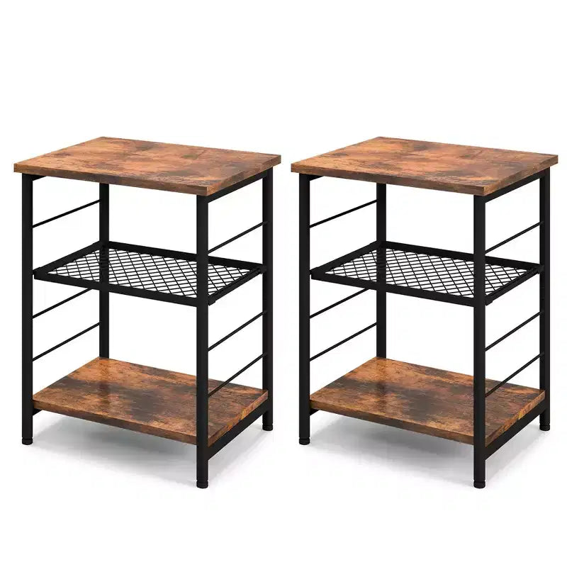 Costway Lot de 2 tables d'appoint à 3 niveaux avec étagère en maille réglable Table de chevet étroite