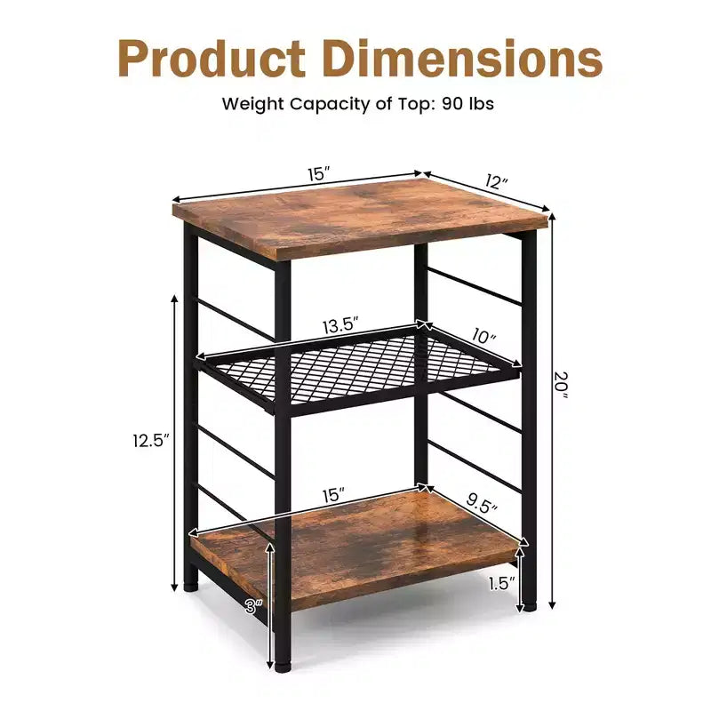 Costway Lot de 2 tables d'appoint à 3 niveaux avec étagère en maille réglable Table de chevet étroite