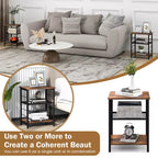 Costway Lot de 2 tables d'appoint à 3 niveaux avec étagère en maille réglable Table de chevet étroite