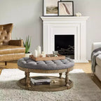 Pouf de cocktail rond touffeté transitionnel large Illyria 36 avec rangement et garnitures de clous pour chambre à coucher et salon | ART OF LIVING DESIGNS