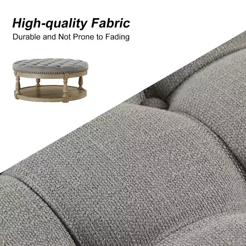 Pouf de cocktail rond touffeté transitionnel large Illyria 36 avec rangement et garnitures de clous pour chambre à coucher et salon | ART OF LIVING DESIGNS