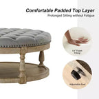Pouf de cocktail rond touffeté transitionnel large Illyria 36 avec rangement et garnitures de clous pour chambre à coucher et salon | ART OF LIVING DESIGNS