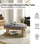Pouf de cocktail rond touffeté transitionnel large Illyria 36 avec rangement et garnitures de clous pour chambre à coucher et salon | ART OF LIVING DESIGNS
