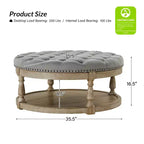 Pouf de cocktail rond touffeté transitionnel large Illyria 36 avec rangement et garnitures de clous pour chambre à coucher et salon | ART OF LIVING DESIGNS