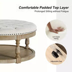 Pouf de cocktail rond touffeté transitionnel large Illyria 36 avec rangement et garnitures de clous pour chambre à coucher et salon | ART OF LIVING DESIGNS