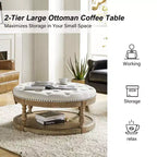 Pouf de cocktail rond touffeté transitionnel large Illyria 36 avec rangement et garnitures de clous pour chambre à coucher et salon | ART OF LIVING DESIGNS