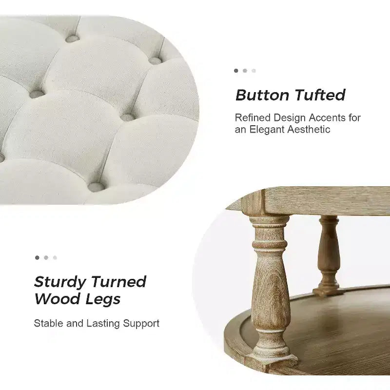 Pouf de cocktail rond touffeté transitionnel large Illyria 36 avec rangement et garnitures de clous pour chambre à coucher et salon | ART OF LIVING DESIGNS