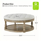 Pouf de cocktail rond touffeté transitionnel large Illyria 36 avec rangement et garnitures de clous pour chambre à coucher et salon | ART OF LIVING DESIGNS