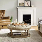 Pouf de cocktail rond touffeté transitionnel large Illyria 36 avec rangement et garnitures de clous pour chambre à coucher et salon | ART OF LIVING DESIGNS