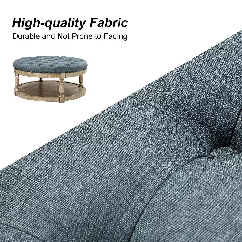 Pouf de cocktail rond touffeté transitionnel large Illyria 36 avec rangement et garnitures de clous pour chambre à coucher et salon | ART OF LIVING DESIGNS