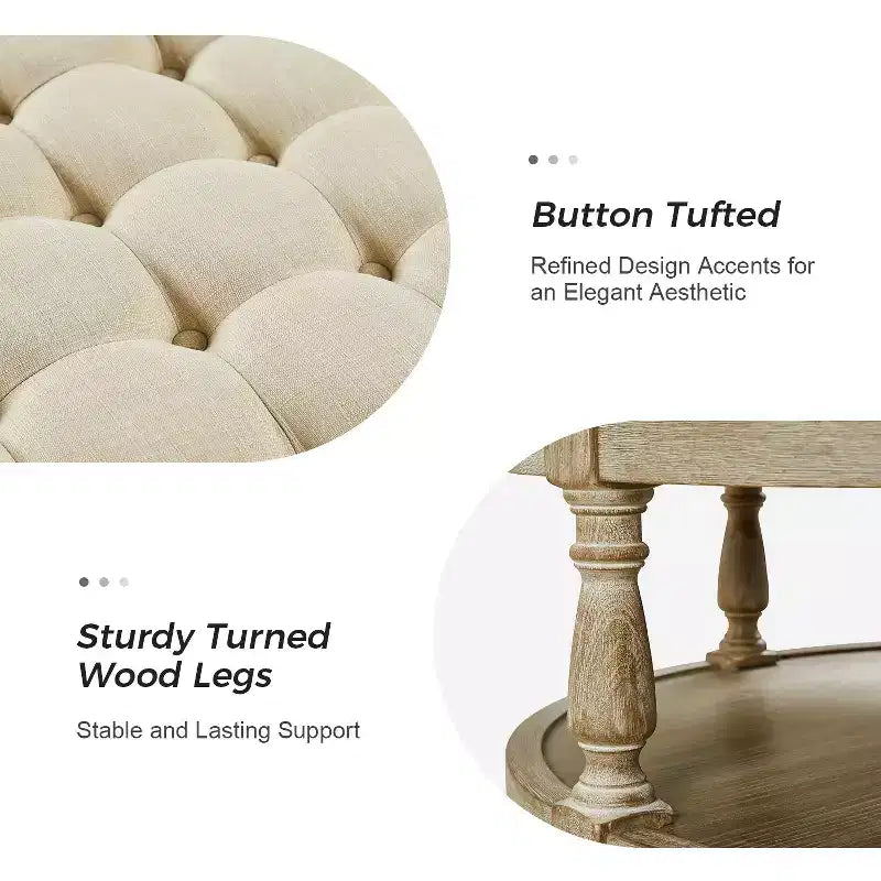 Pouf de cocktail rond touffeté transitionnel large Illyria 36 avec rangement et garnitures de clous pour chambre à coucher et salon | ART OF LIVING DESIGNS