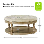 Pouf de cocktail rond touffeté transitionnel large Illyria 36 avec rangement et garnitures de clous pour chambre à coucher et salon | ART OF LIVING DESIGNS
