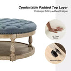 Pouf de cocktail rond touffeté transitionnel large Illyria 36 avec rangement et garnitures de clous pour chambre à coucher et salon | ART OF LIVING DESIGNS