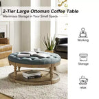 Pouf de cocktail rond touffeté transitionnel large Illyria 36 avec rangement et garnitures de clous pour chambre à coucher et salon | ART OF LIVING DESIGNS