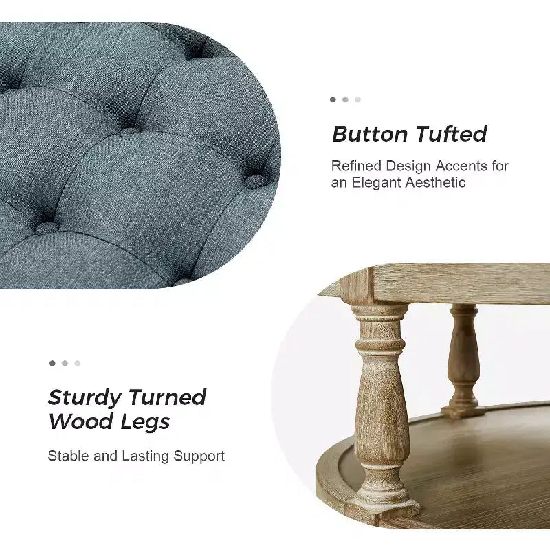 Pouf de cocktail rond touffeté transitionnel large Illyria 36 avec rangement et garnitures de clous pour chambre à coucher et salon | ART OF LIVING DESIGNS
