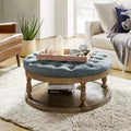 Pouf de cocktail rond touffeté transitionnel large Illyria 36 avec rangement et garnitures de clous pour chambre à coucher et salon | ART OF LIVING DESIGNS