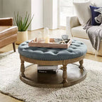 Pouf de cocktail rond touffeté transitionnel large Illyria 36 avec rangement et garnitures de clous pour chambre à coucher et salon | ART OF LIVING DESIGNS