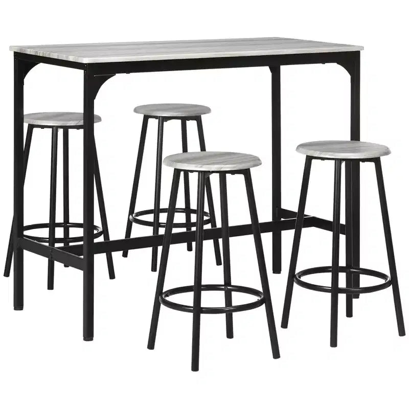 HOMCOM Ensemble 5 Pièces Table de Bar Hauteur Comptoir et Chaises, Table de Bar Rustique avec Tabourets, Table de Cuisine avec 4 Chaises et Plateau en Bois