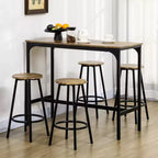 HOMCOM Ensemble 5 Pièces Table de Bar Hauteur Comptoir et Chaises, Table de Bar Rustique avec Tabourets, Table de Cuisine avec 4 Chaises et Plateau en Bois