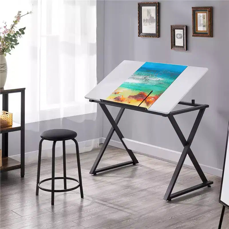 Table à dessin Yaheetech minimaliste pour artistes, plateau blanc