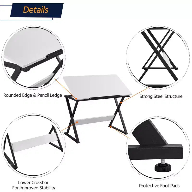Table à dessin Yaheetech minimaliste pour artistes, plateau blanc