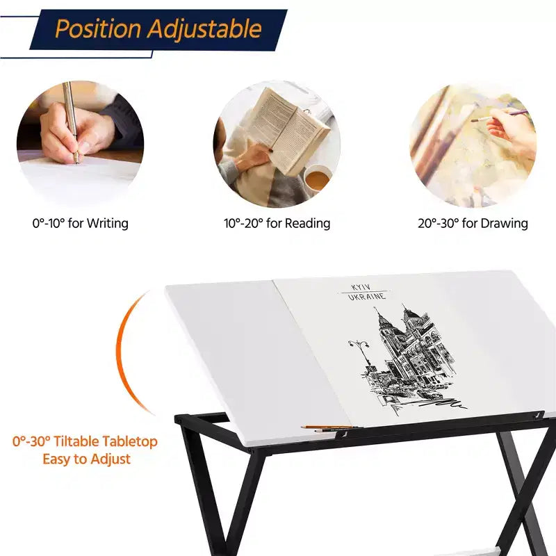 Table à dessin Yaheetech minimaliste pour artistes, plateau blanc
