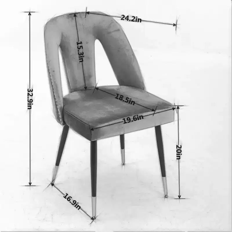 Lot de 2 Chaises de Salle à Manger Modernes Rembourrées en Velours avec Clous Décoratifs et Pieds en Métal Noir à Bout Doré-ModernLuxe