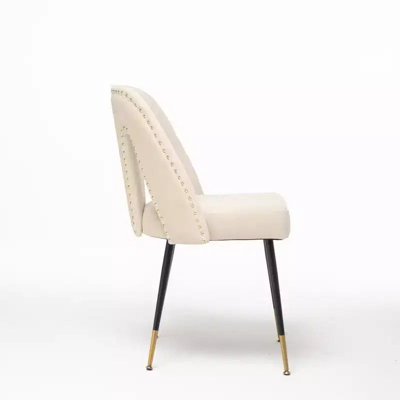 Lot de 2 Chaises de Salle à Manger Modernes Rembourrées en Velours avec Clous Décoratifs et Pieds en Métal Noir à Bout Doré-ModernLuxe