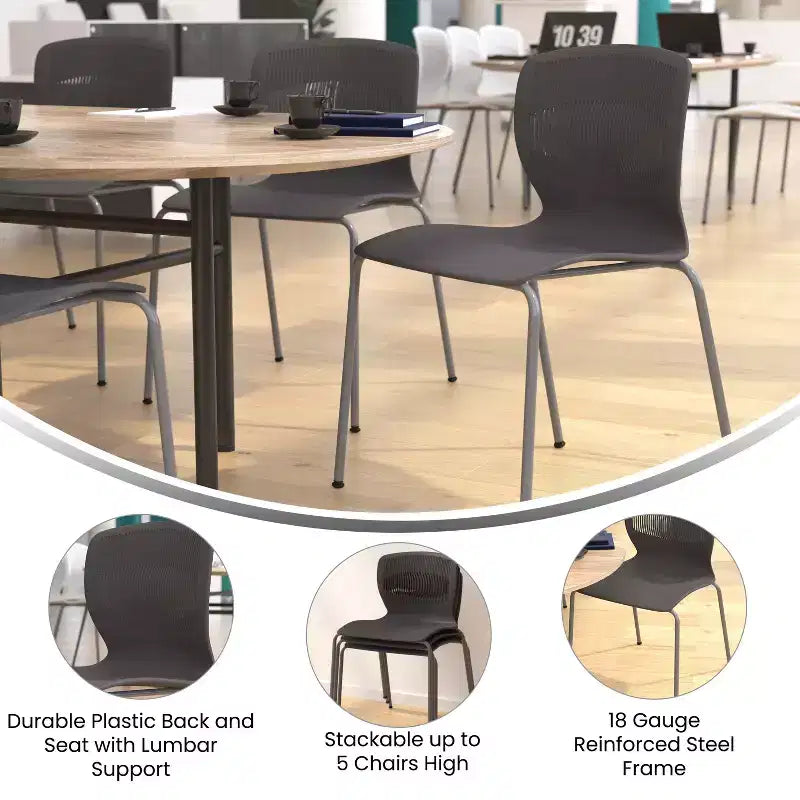 Chaise empilable ergonomique en polypropylène Emma and Oliver, capacité 350 kg, avec support lombaire et structure en acier