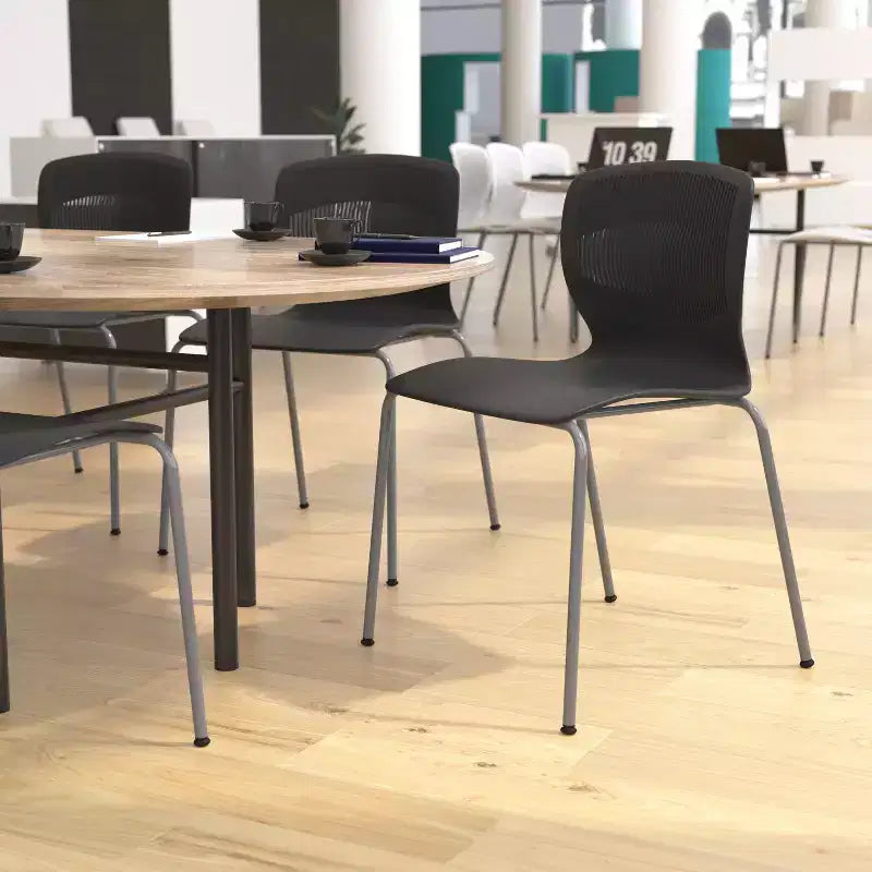 Emma et Oliver Lot de 5 chaises empilables ergonomiques en polypropylène très résistantes avec support lombaire et cadre en acier, capacité de 350 kg