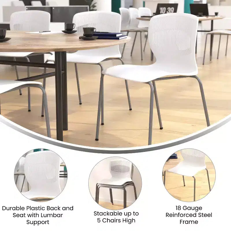 Emma et Oliver Lot de 5 chaises empilables ergonomiques en polypropylène très résistantes avec support lombaire et cadre en acier, capacité de 350 kg