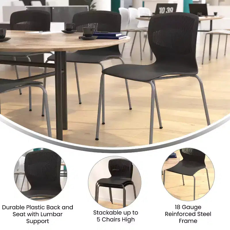 Emma et Oliver Lot de 5 chaises empilables ergonomiques en polypropylène très résistantes avec support lombaire et cadre en acier, capacité de 350 kg