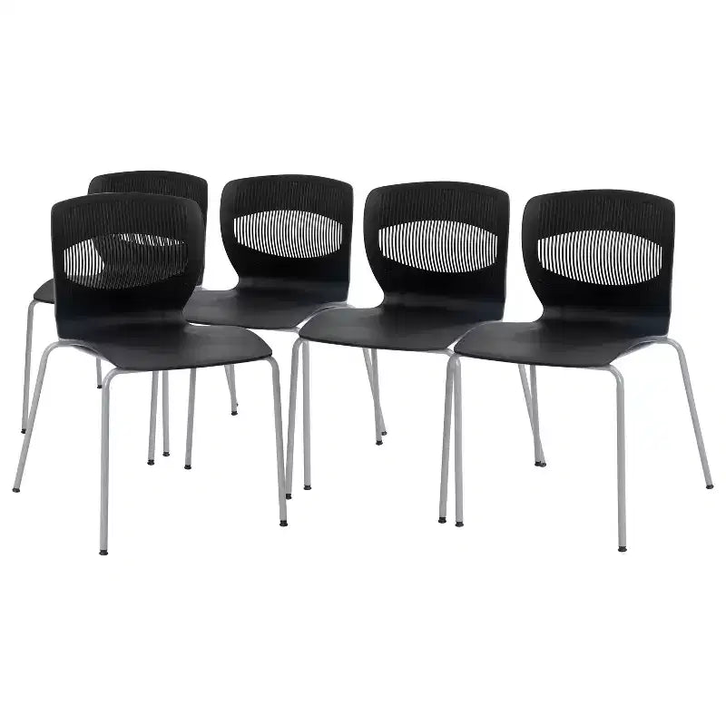 Emma and Oliver Set of 5 Heavy Duty 770 lb. Capacity Ergonomic Polypropylene Stack Chair with Lumbar Support and Steel Frame