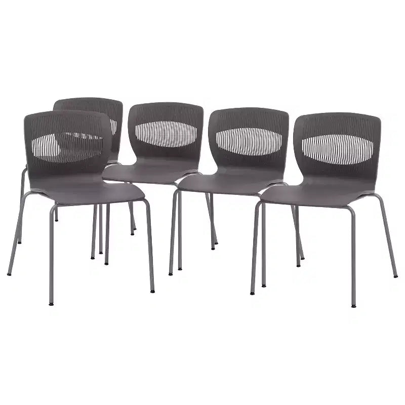 Emma et Oliver Lot de 5 chaises empilables ergonomiques en polypropylène très résistantes avec support lombaire et cadre en acier, capacité de 350 kg