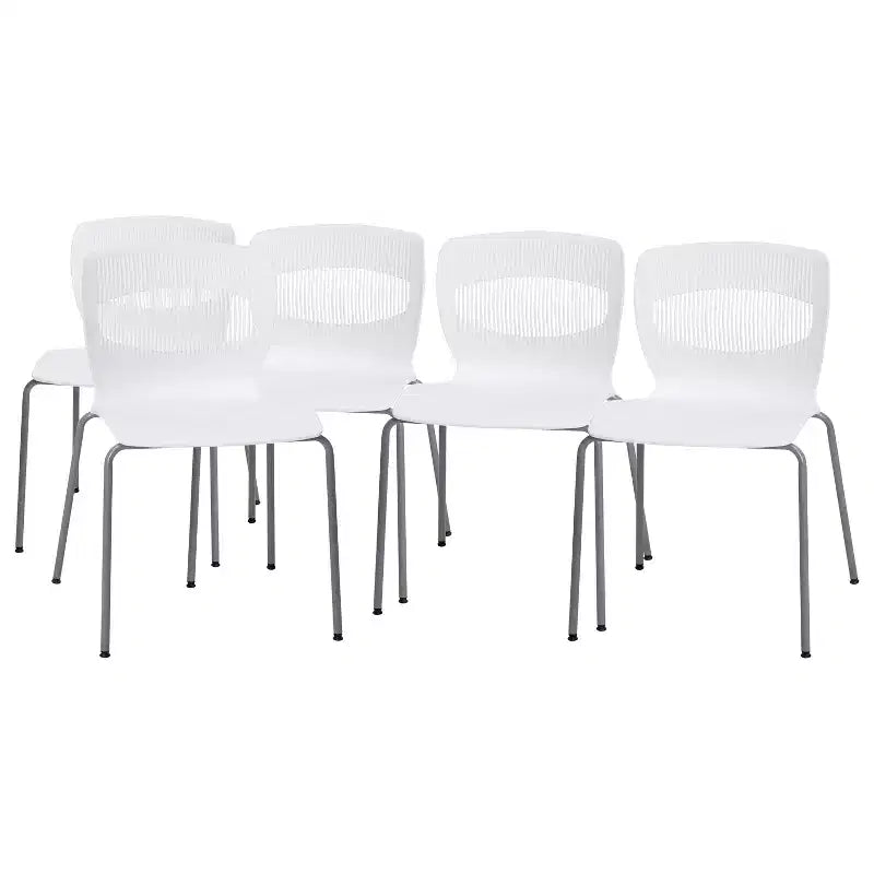Emma et Oliver Lot de 5 chaises empilables ergonomiques en polypropylène très résistantes avec support lombaire et cadre en acier, capacité de 350 kg