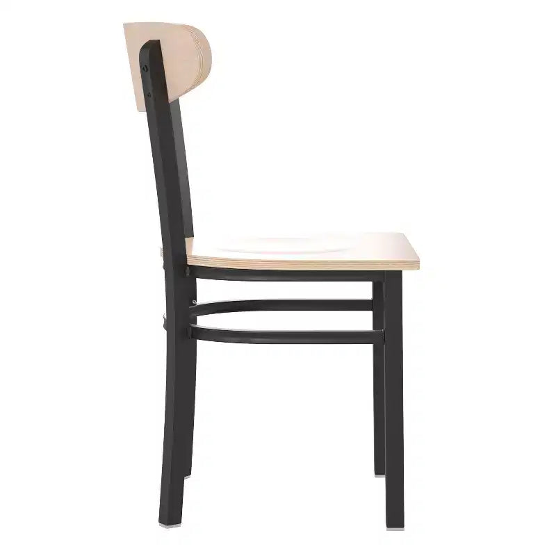 Chaise de salle à manger industrielle Emma and Oliver avec cadre en acier laminé et assise en bois massif – Capacité de poids statique de 500 lb