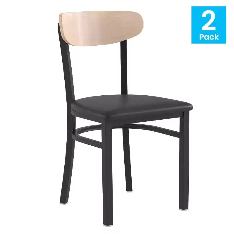 Chaise de salle à manger industrielle Emma and Oliver avec cadre en acier laminé et assise en bois massif – Capacité de poids statique de 500 lb