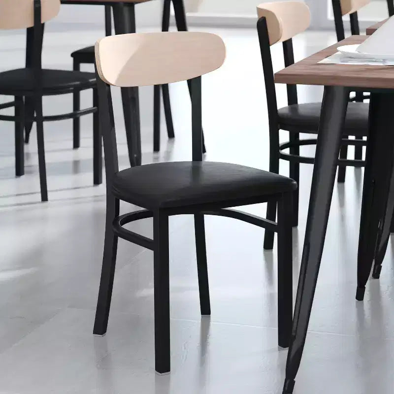 Chaise de salle à manger industrielle Emma and Oliver avec cadre en acier laminé et assise en bois massif – Capacité de poids statique de 500 lb