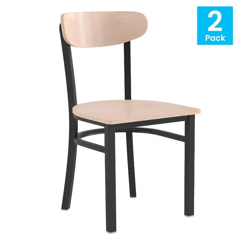 Chaise de salle à manger industrielle Emma and Oliver avec cadre en acier laminé et assise en bois massif – Capacité de poids statique de 500 lb