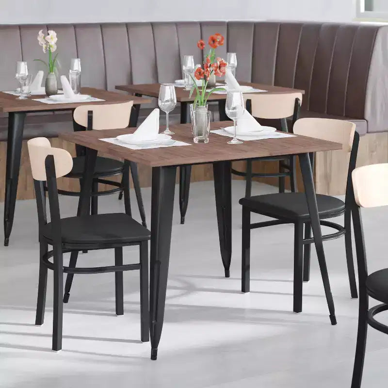 Chaise de salle à manger industrielle Emma and Oliver avec cadre en acier laminé et assise en bois massif – Capacité de poids statique de 500 lb