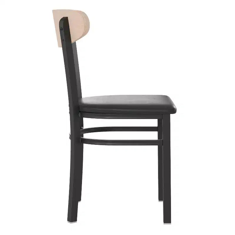 Chaise de salle à manger industrielle Emma and Oliver avec cadre en acier laminé et assise en bois massif – Capacité de poids statique de 500 lb