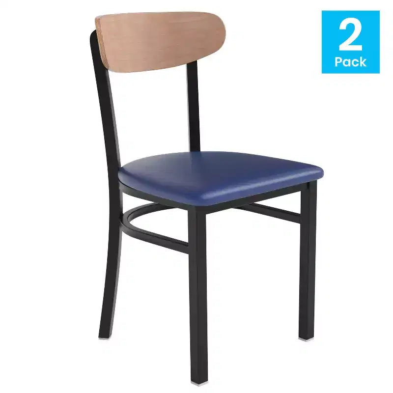 Chaise de salle à manger industrielle Emma and Oliver avec cadre en acier laminé et assise en bois massif – Capacité de poids statique de 500 lb