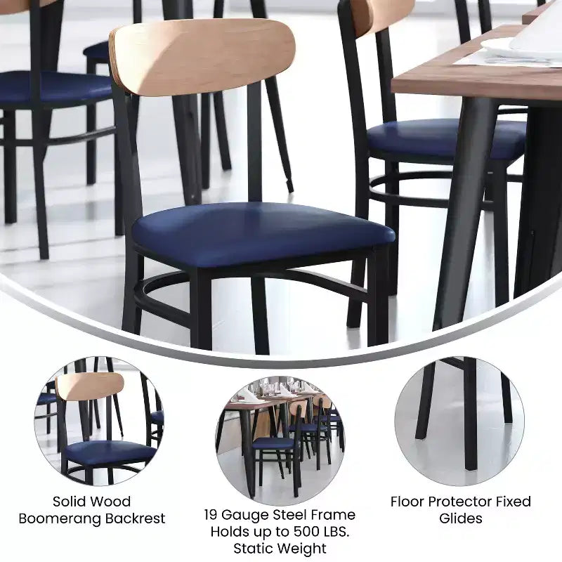Chaise de salle à manger industrielle Emma and Oliver avec cadre en acier laminé et assise en bois massif – Capacité de poids statique de 500 lb