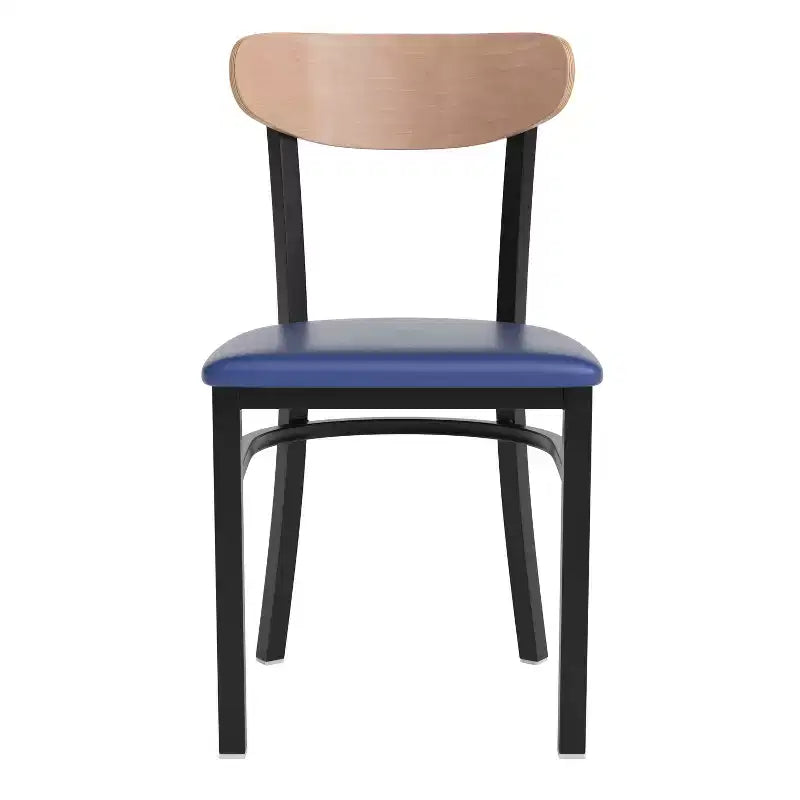 Chaise de salle à manger industrielle Emma and Oliver avec cadre en acier laminé et assise en bois massif – Capacité de poids statique de 500 lb