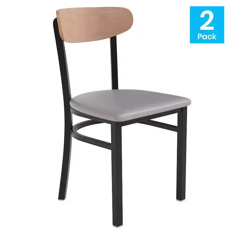 Chaise de salle à manger industrielle Emma and Oliver avec cadre en acier laminé et assise en bois massif – Capacité de poids statique de 500 lb