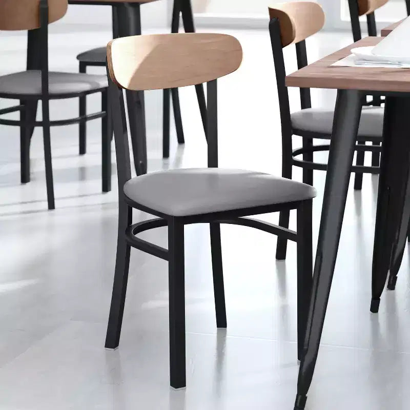 Chaise de salle à manger industrielle Emma and Oliver avec cadre en acier laminé et assise en bois massif – Capacité de poids statique de 500 lb