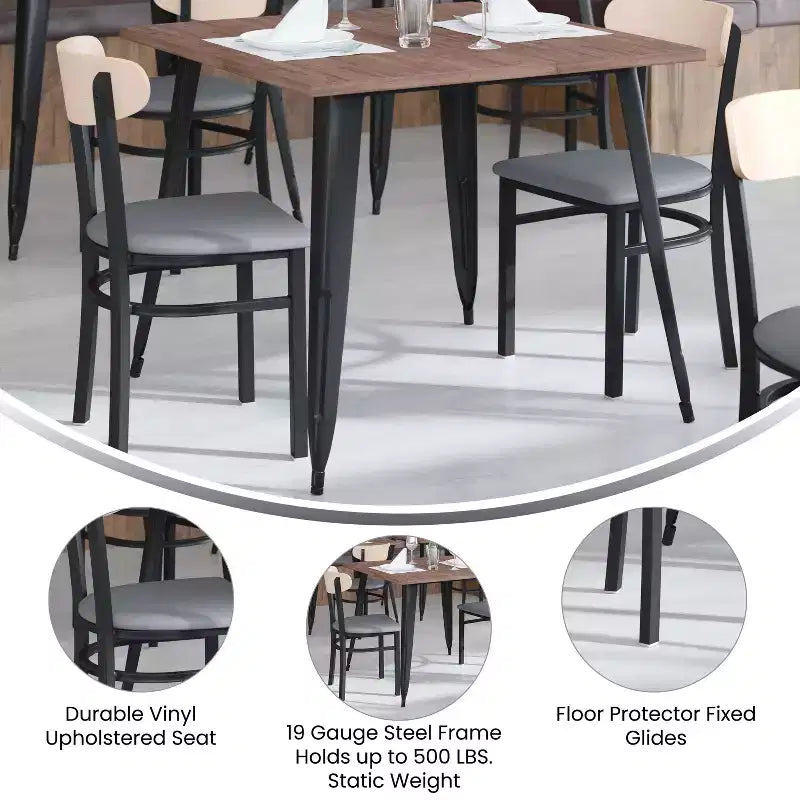 Chaise de salle à manger industrielle Emma and Oliver avec cadre en acier laminé et assise en bois massif – Capacité de poids statique de 500 lb